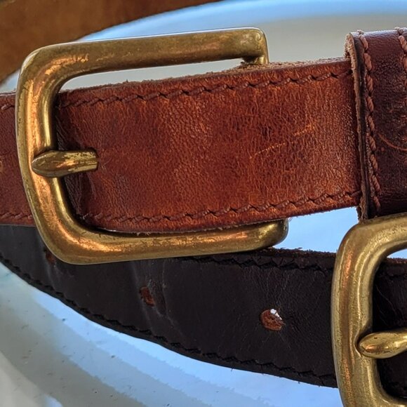 2-Pack Women's Leather Belts with Solid Brass Buckle Size S - Picture 2 of 12